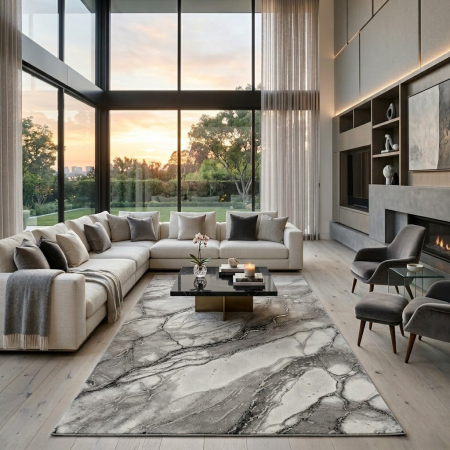 Covor modern - Covor modern Marmara gri silver cu design imprimeu marmura pentru living