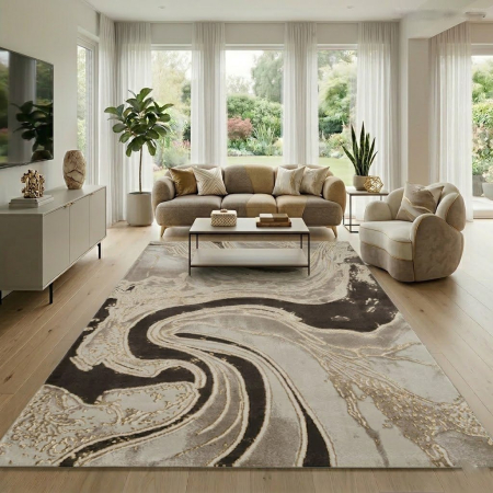 Covor modern - covor modern Marmara Obsidian crem gold living