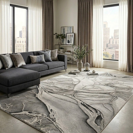 Covoare - Covor modern Marmara Vulcan gri-argintiu living