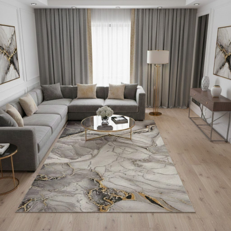 Covoare - covor modern Marmara Carera gri-auriu living