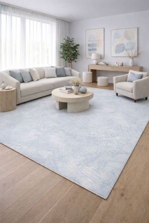 Covoare - Covor Pierre Cardin Vermont Ice Blue cu model frunze în nuanțe de albastru deschis