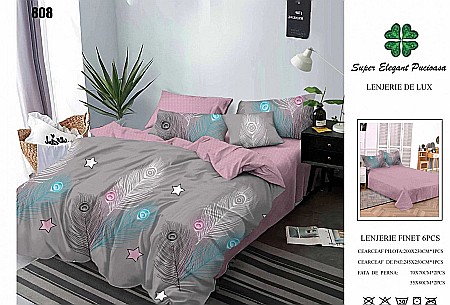 Lenjerii De Pat - Lenjerie de pat din finet, 6 piese, model paun