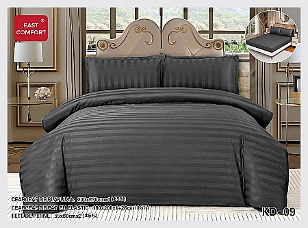 Lenjerii De Pat - Lenjerie de pat, tip damasc, cearșaf elastic, gri închis 09