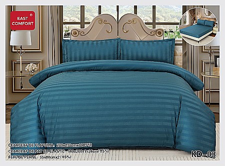 Lenjerii De Pat - Lenjerie de pat, tip damasc, cearșaf  cu elastic , albastru petrol