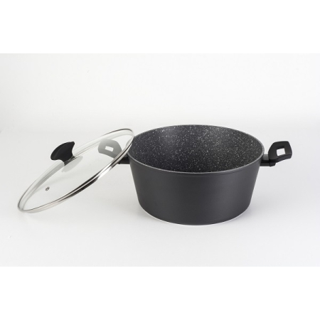 Aparate Electrocasnice - Oala cu capac sticla Zilan ZLN-3338, Diametru 28 cm, Inaltime 13 cm, Material aluminiu, Interior granit, Compatibil inductie