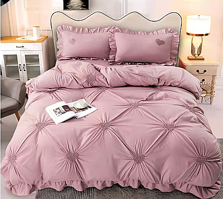 Lenjerii De Pat - Lenjerie de pat cu pliuri, roz prăfuit