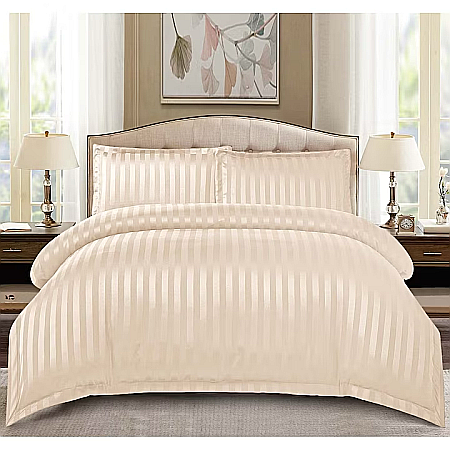 Lenjerii De Pat - Lenjerie de pat din damasc, cearsaf cu elastic, 4 piese, crem