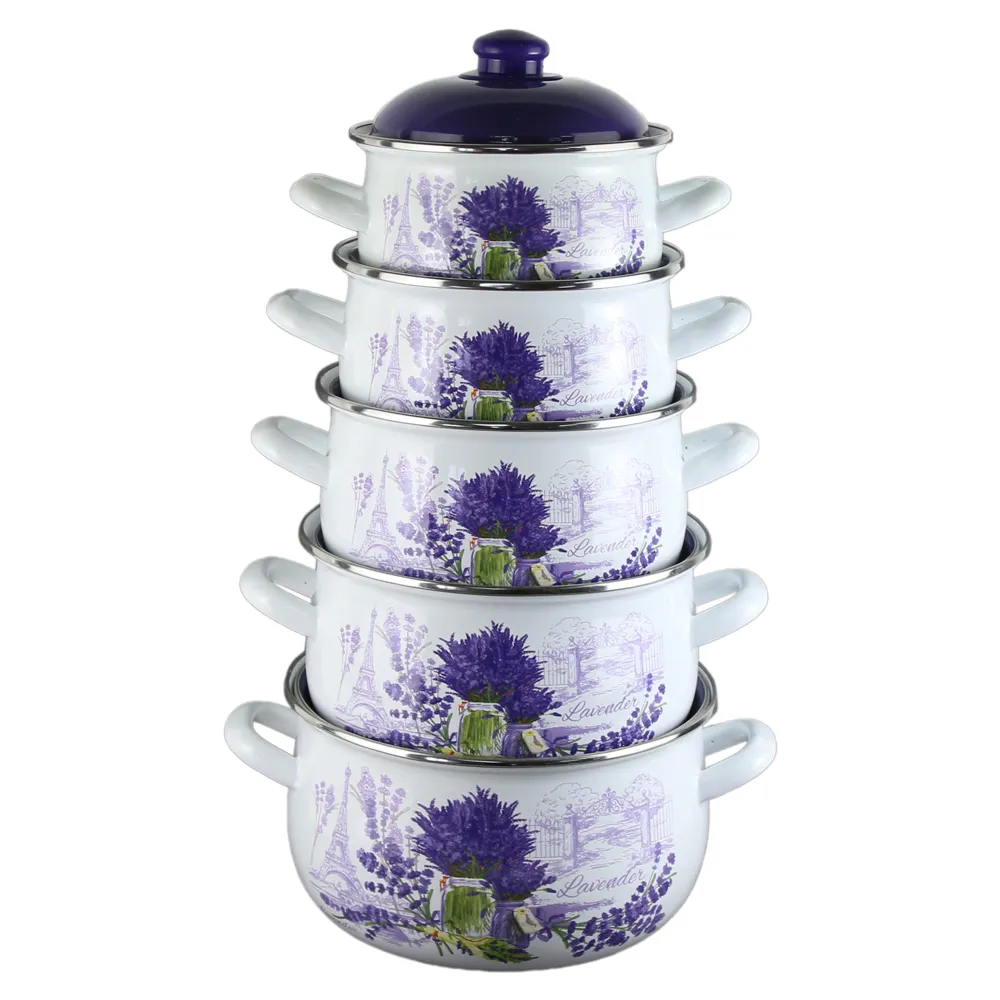 Aparate Electrocasnice - Set 5 oale emailate cu capac,model lavanda ,compatibil inductie