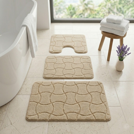 Covoare - Set covorase baie 3 piese bej antiderapante 50x80