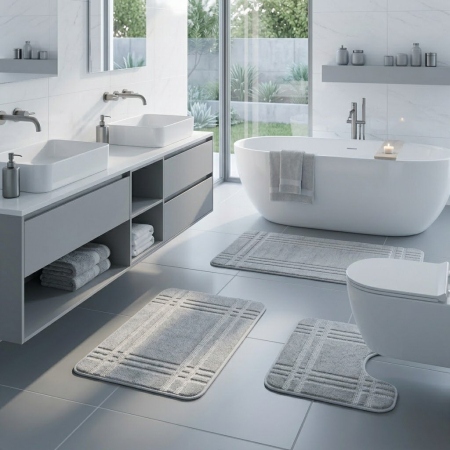 Covoare - Set covorase baie 3 piese gri antiderapante 60x100