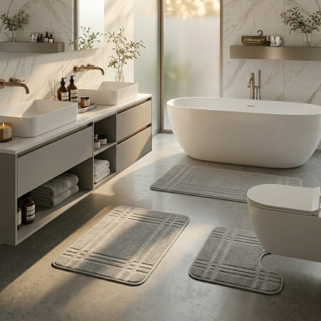 Covoare - Set covorase baie 3 piese gri antiderapante 60x100