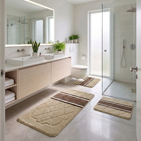 Noutati - Set covorașe baie 3 piese bej maro antiderapante