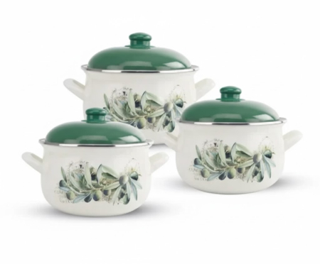 Seturi de oale - Set cratițe emailate 6 piese model măsline compatibile cu inducție