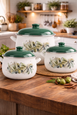 Seturi de oale - Set cratițe emailate 6 piese model măsline compatibile cu inducție