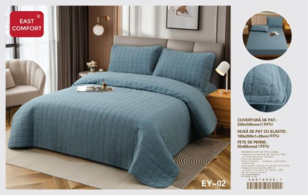 Cuverturi de pat - Set Cuvertura Pat cu Husa Elastica si Fete de Perna