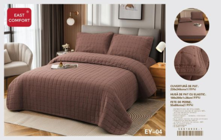 Cuverturi de pat - Set Cuvertura Pat cu Husa Elastica si Fete de Perna EY-04
