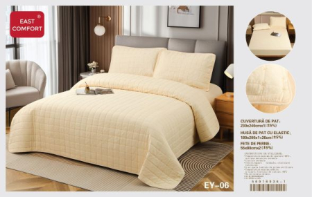 Cuverturi de pat - Set Cuvertura Pat cu Husa Elastica si Fete de Perna EY-06
