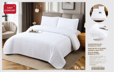 Cuverturi de pat - Set Cuvertura Pat cu Husa Elastica si Fete de Perna EY-10