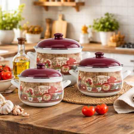 Seturi de oale - Set oale emailate Jardin 6 piese compatibile cu inducție design floral