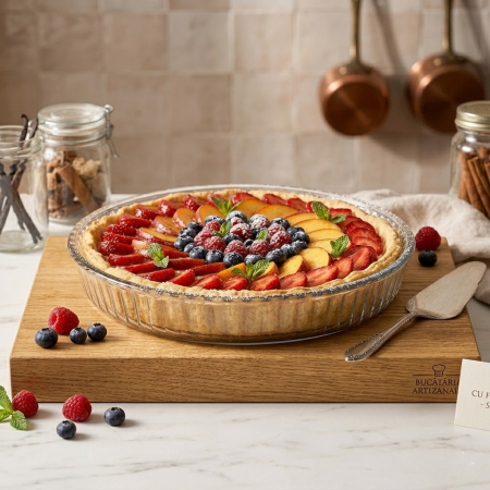 Noutati - Tavă rotundă din sticlă termorezistentă 2950 cc, diametru 31.9 cm, transparentă