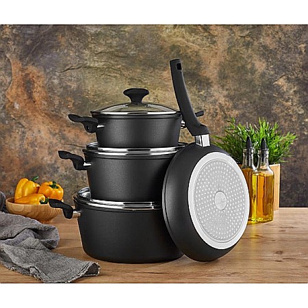 Aparate Electrocasnice - Set oale aluminiu 7 piese Zilan ZLN-3277, Strat interior neaderent, Manere ebonita, Capace sticla termorezistenta