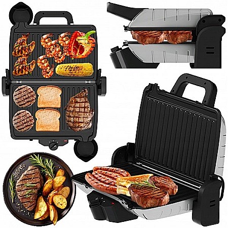 Aparate Electrocasnice - Sandwich-maker and Grill Zilan ZILAN ZLN-4021, 1600 W, Termostat reglabil, Placi antiaderente, Inox