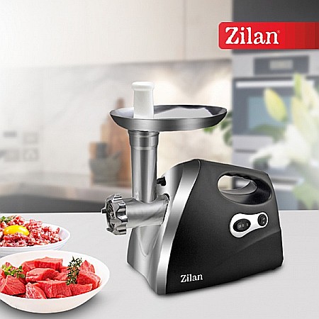 Aparate Electrocasnice - Masina de tocat carne ZILAN ZLN-7599,Negru 1200W, Tava si panou inox, Accesorii umplut carnati, Functie revers, 1.6kg/min,