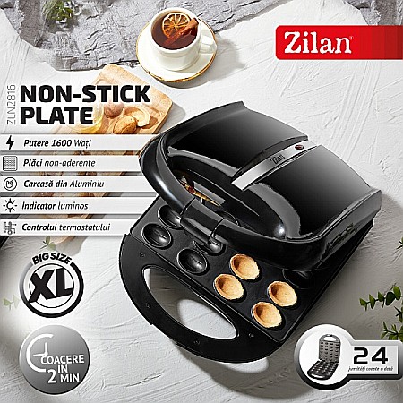 Aparate Electrocasnice - Aparat pentru preparat nuci Zilan ZLN2816 Negru, 24 jumatati sau 12 nuci intregi, 1600W, indicator luminos, Placi Neaderente