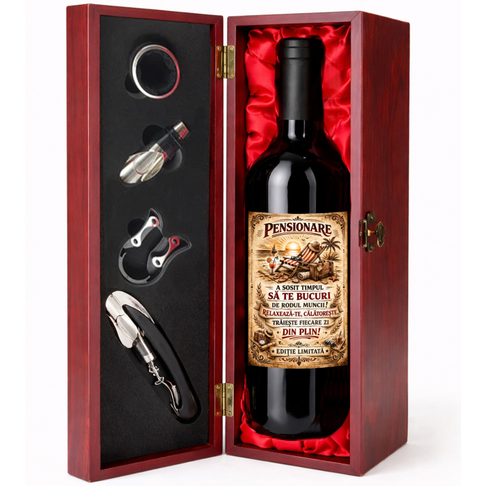 Cutie cadou cu vin personalizat pentru pensionare [2]