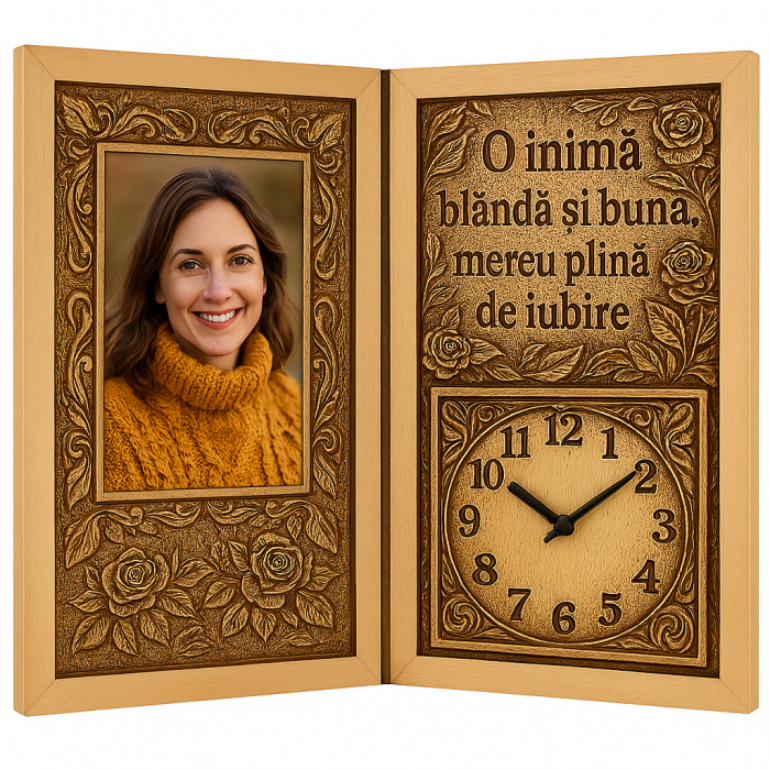 Tablou Personalizat Cadou Mama-Carte din Lemn cu Ceas [1]