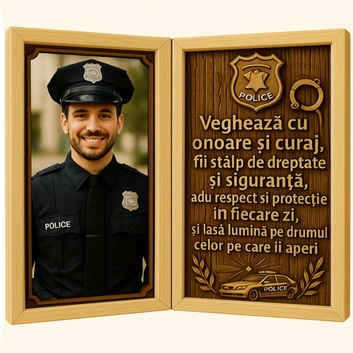 Tablou Personalizat Cadou Politist-Carte din Lemn [1]