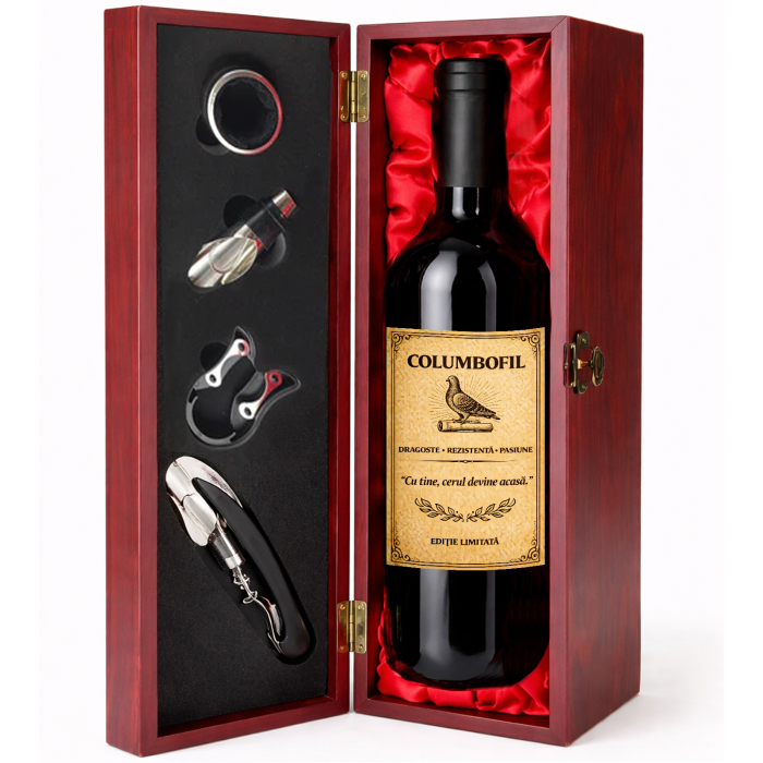Cutie cadou cu vin personalizat pentru columbofil [2]