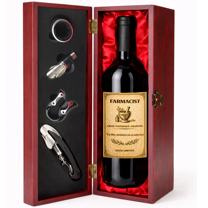 Cutie cadou cu vin personalizat pentru farmacist [2]