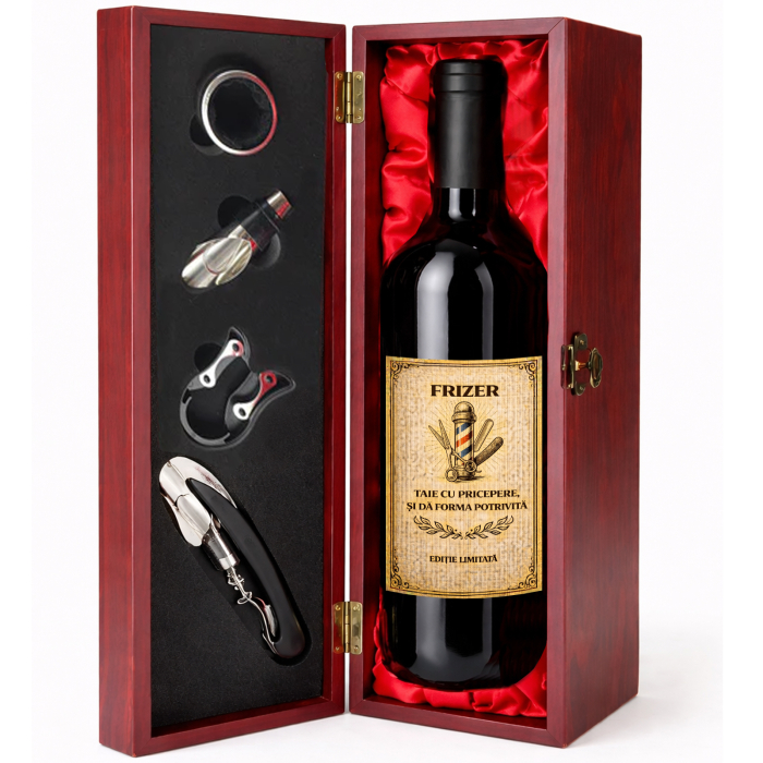 Cutie cadou cu vin personalizat pentru frizer [2]