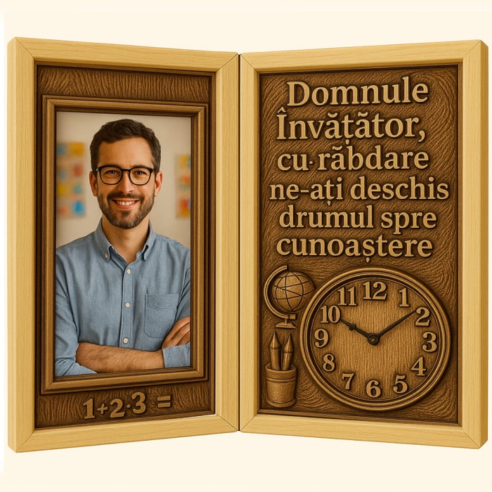 Tablou Personalizat Cadou Invatator-Carte din Lemn cu Ceas [1]