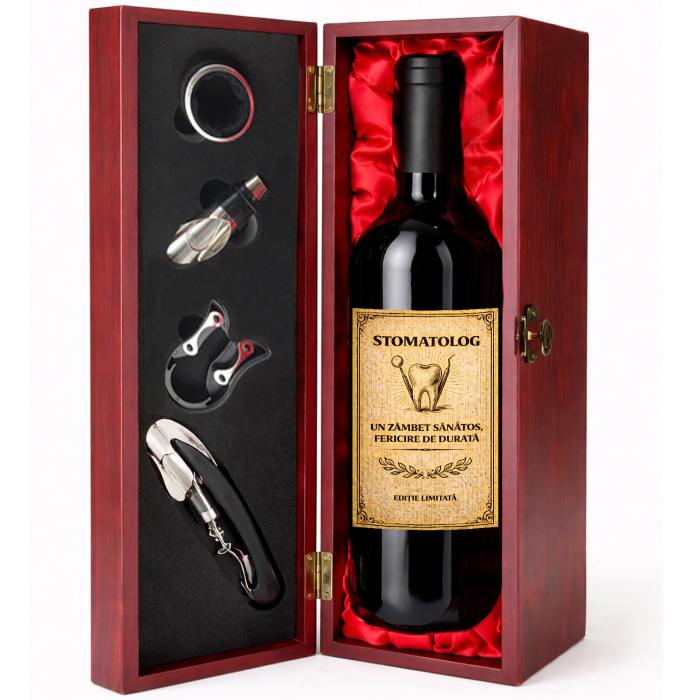 Cutie cadou cu vin personalizat pentru stomatolog [2]