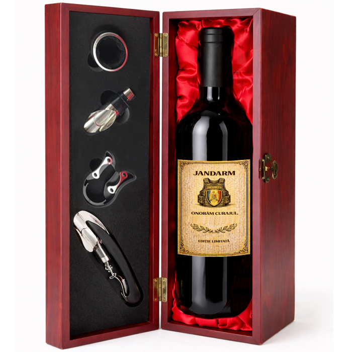 Cutie cadou cu vin personalizat pentru jandarm [2]