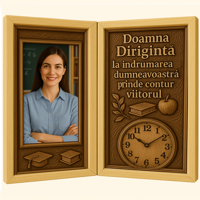 Tablou Personalizat Cadou Diriginti-Carte din Lemn cu Ceas [1]