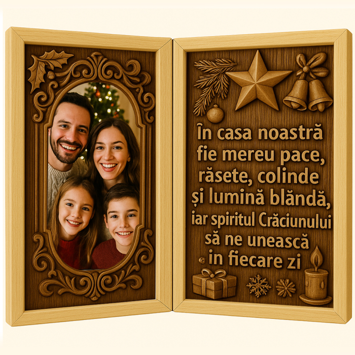 Tablou Personalizat din Lemn Tip Carte – Cadou Inedit de Crăciun cu Poză și Mesaj [1]