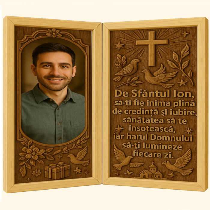 Tablou Personalizat din Lemn Tip Carte – Cadou Sfântul Ion cu Poză și Mesaj [1]