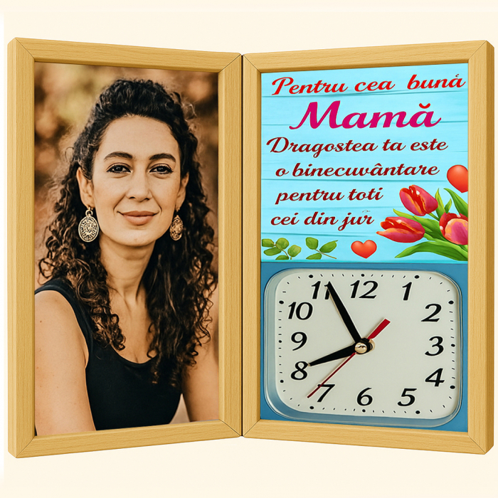 Tablou Personalizat Cadou Mama-Pe Lemn +Ceas Tip Carte [1]