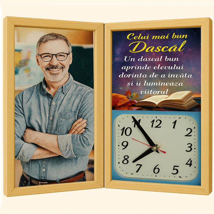 Tablou Personalizat Cadou Profesori-Pe Lemn +Ceas Tip Carte [1]