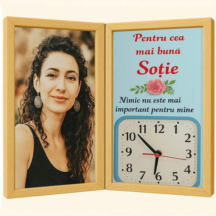 Tablou Personalizat Cadou Sotie- Pe Lemn +Ceas Tip Carte [1]