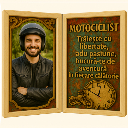 Carti Pe Lemn Vintage Cu Ceas - Tablou Personalizat Cadou Motociclist-Ceas Functional