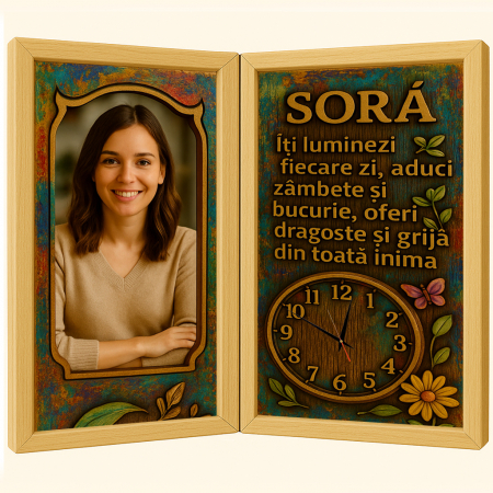 Carti Pe Lemn Vintage Cu Ceas - Tablou Personalizat Cadou Sora-Ceas Functional