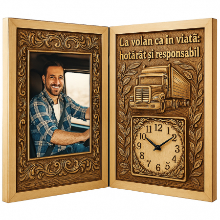 Carti Pe Lemn cu Ceas - Cadou Personalizat pentru Șofer de TIR