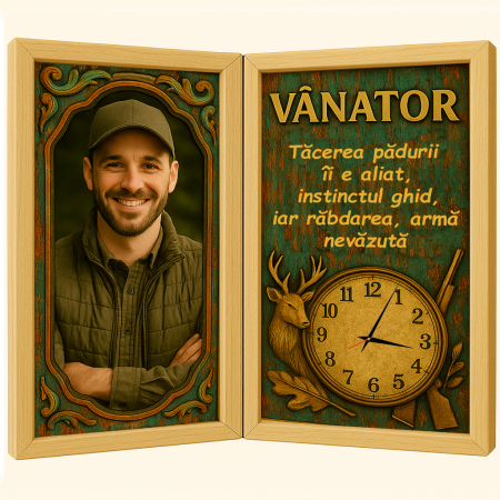Carti Pe Lemn Vintage Cu Ceas - Tablou Personalizat Cadou Vanator-Ceas Functional