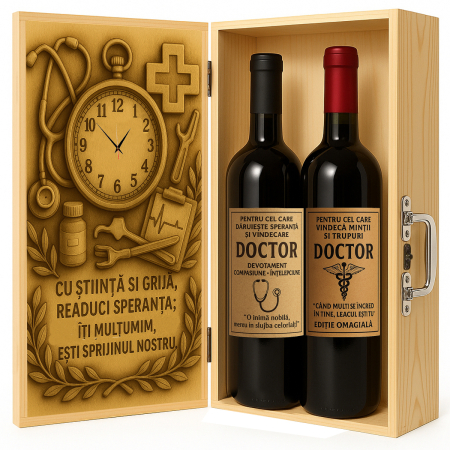 Cutii Vin de Lux - Cutie vin din lemn – cadou de lux pentru doctor