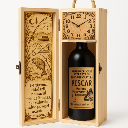 Cutii Vin de Lux - Cutie vin din lemn – cadou de lux pentru pescar