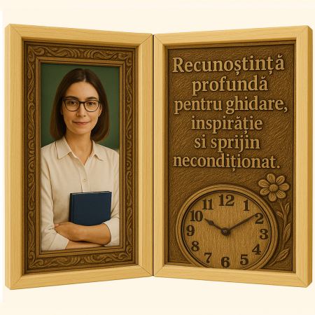 Cadre Didactice - Tablou Personalizat Cadou Profesoara-Carte din Lemn cu Ceas